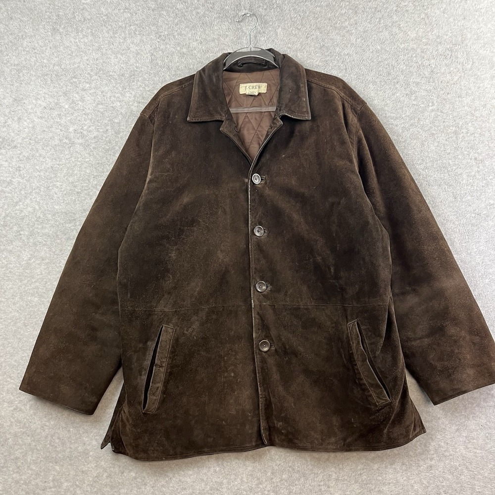 J.Crew Suede Coat 100% Leather Jacket Men's‎ Size L Quilted Lined Y2K Heavy EUC